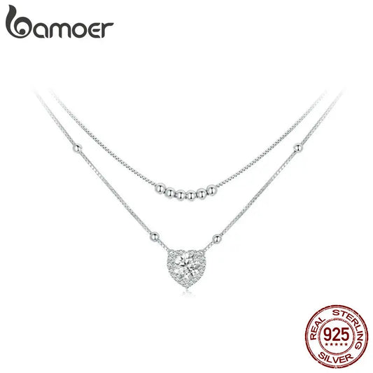 925 Sterling Silver Halo Heart Moissanite Pendant Necklace Double-layer Necklace